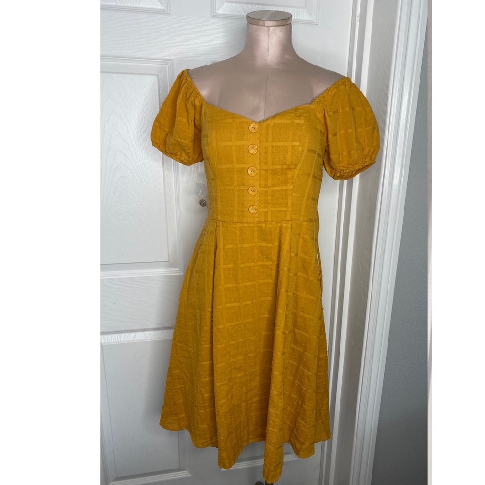 NWT MODCLOTH Marigold Embossed Fit & Flare Cotton Dress Sz S